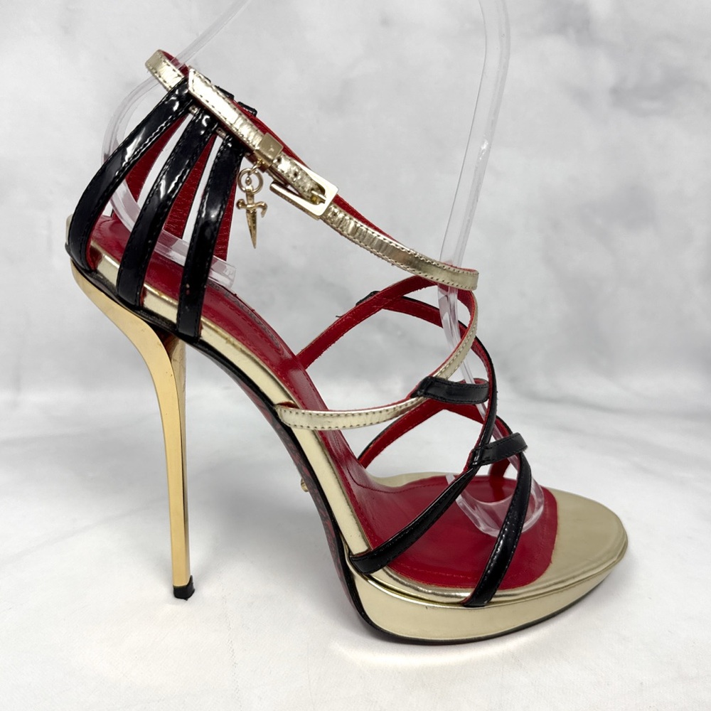 Cesare Paciotti Vintage Y2K Strappy Leather Metal Stiletto Heel Sandals 2000s 37